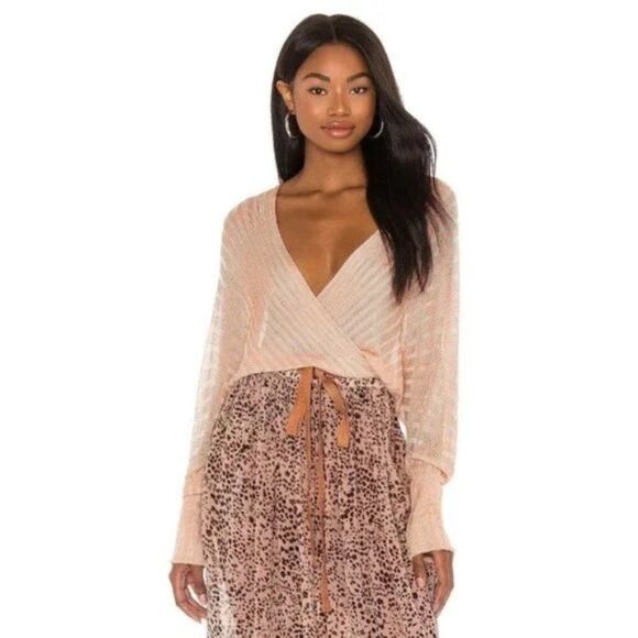 Free People Pluto Wrap Semi-Sheer Long Sleeve Sweater Top in Rose Wine XS - Picture 1 of 11